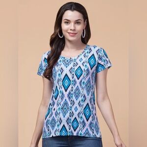 CHICOS Ikat Print Cotton Short Sleeve Top, Like New